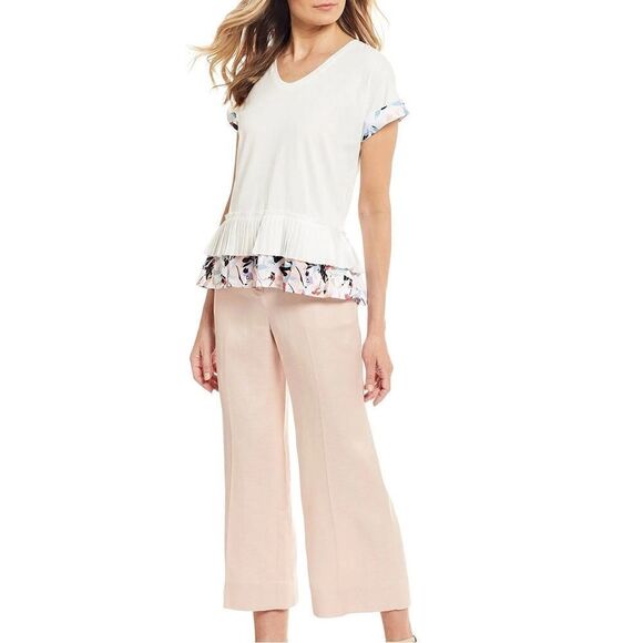 NWT Donna Karan New York  Modal Morning Dew Ruffle and floral trim top Sz M - Picture 2 of 9